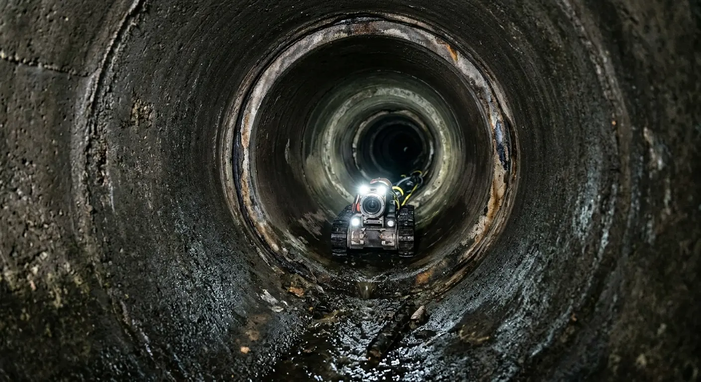 Robotic sewer camera inspecting pipe interior for Sewer Line Cleaning in Pleasanton